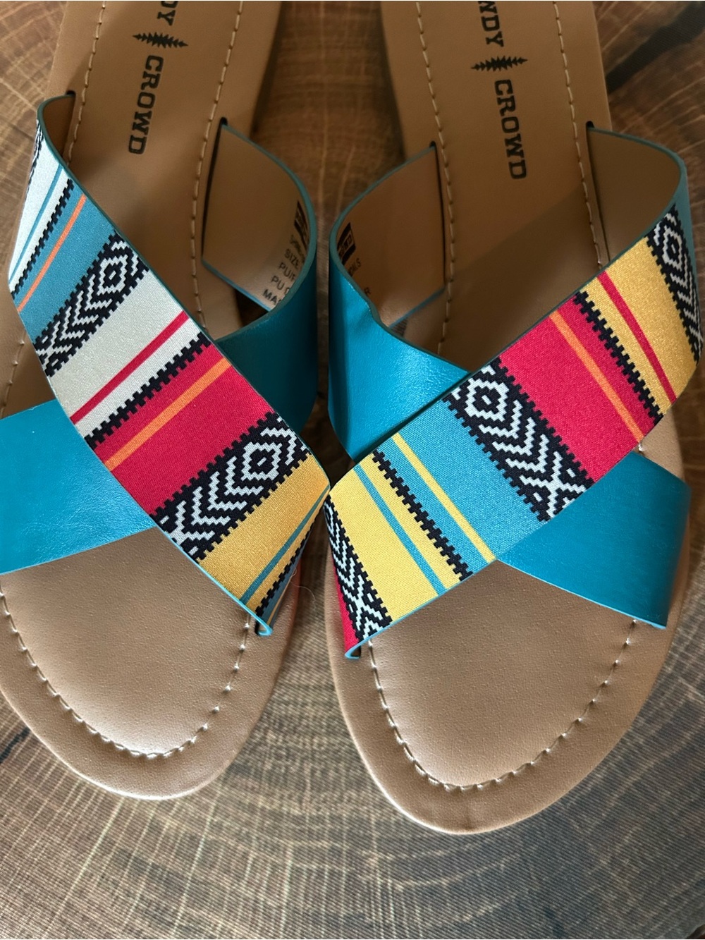 Rowdy Crowd Turquoise/Red Women's Sandals with Multicolor Serape Straps size 9 - Picture 3 of 5